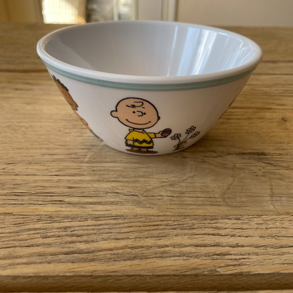 Williams Sonoma 3 Piece Kids Peanuts Easter Melamine Dinnerware Set Snoopy NEW - Picture 8 of 14